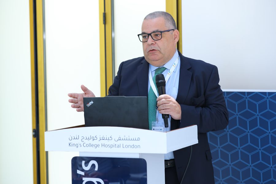 Prof. Mohamed El Barbary at the podium, King's College Hospital London, Jeddah September 2025